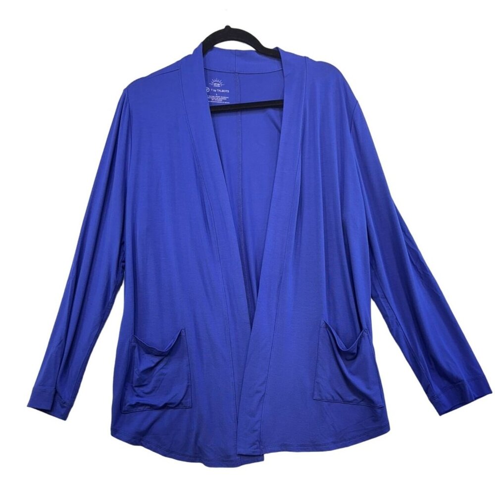 T By Talbots UPF 50+ Womens Cardigan L Blue Rayon & Spandex